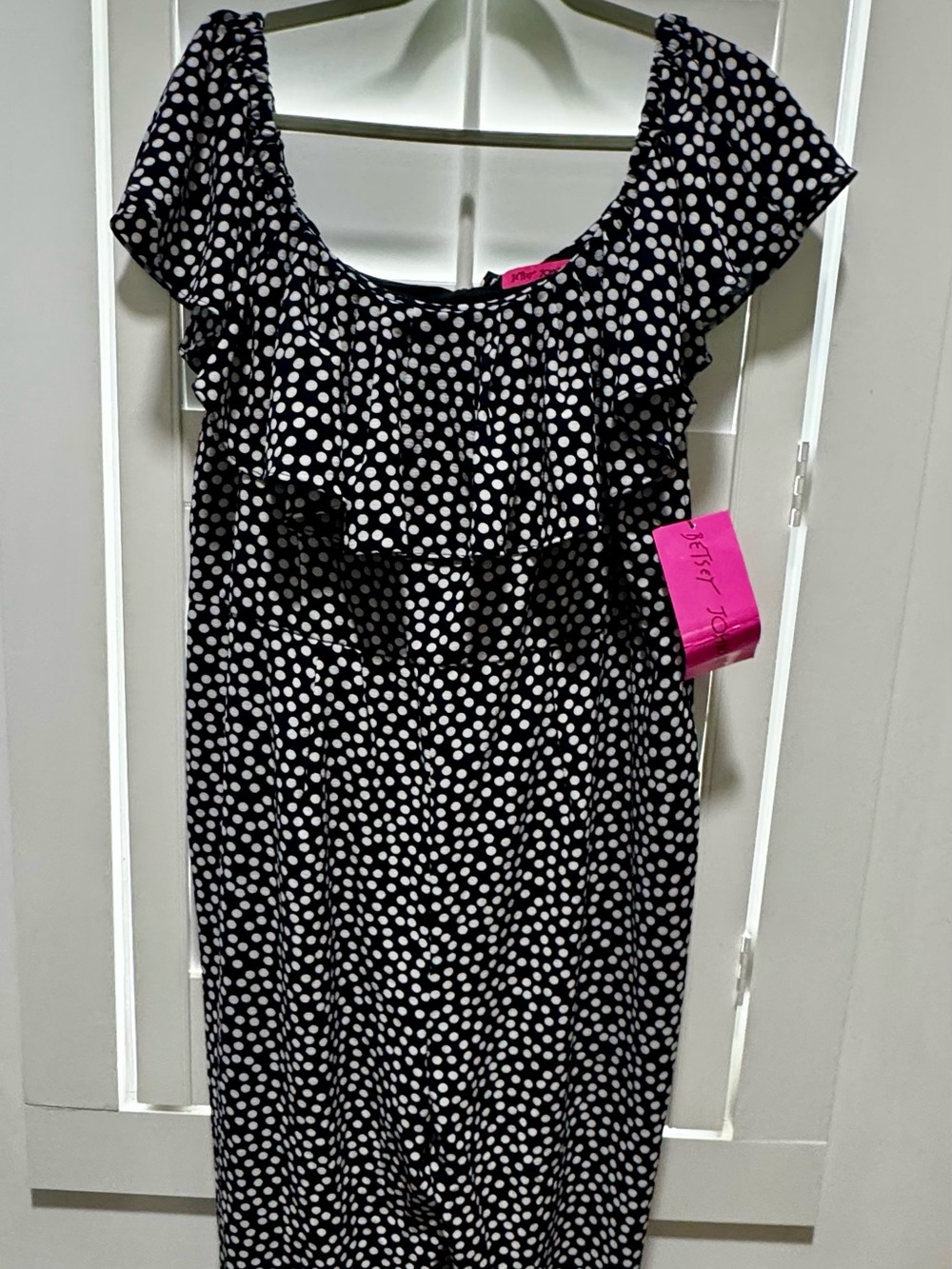 New with Tags Betsey Johnson Blue and White Polka Dot Ruffle Jumpsuit